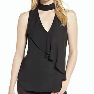 *NWT* Trouvé Black Ruffle-Front Choker Cut-Out Sleeveless Blouse - Size XS